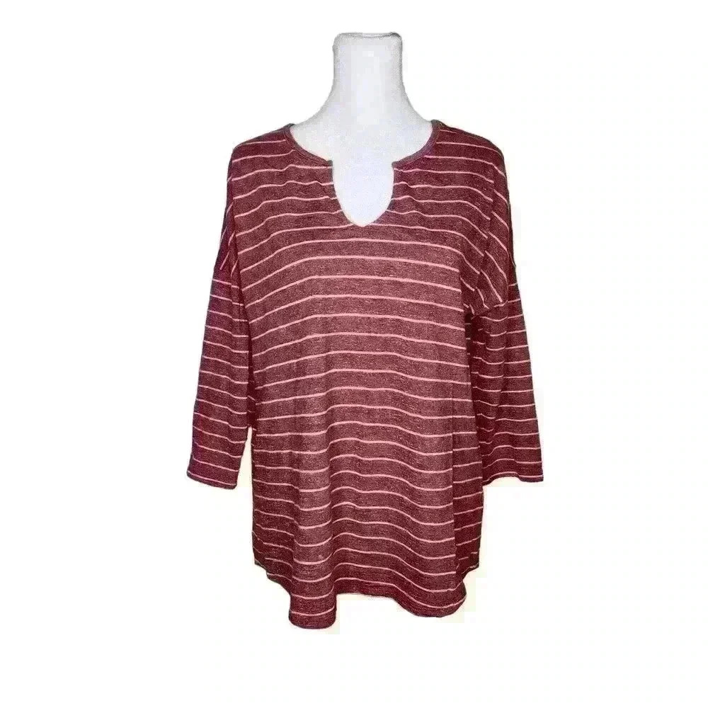Sonoma Women's red pink striped 3/4 sleeve blouse size medium